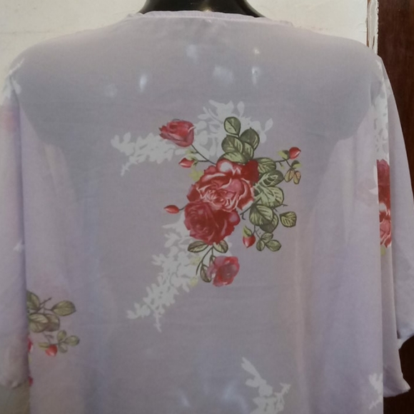 Silky Sheer Coquette Floral Rose Kimono Boho Hippie Cottagecore robe blouse - Picture 4 of 5